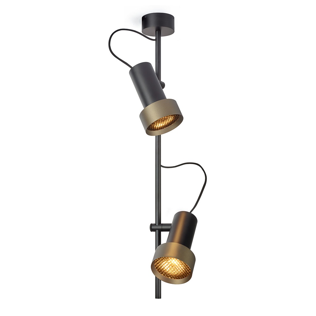 2Thirty-CV2 with honeycomb BLACK frame + BLACK rod + BLACK swivel + BLACK ring / 40° + 12° / dimmable (TRIAC)2x 1000LM 2700K CRI90 IP50