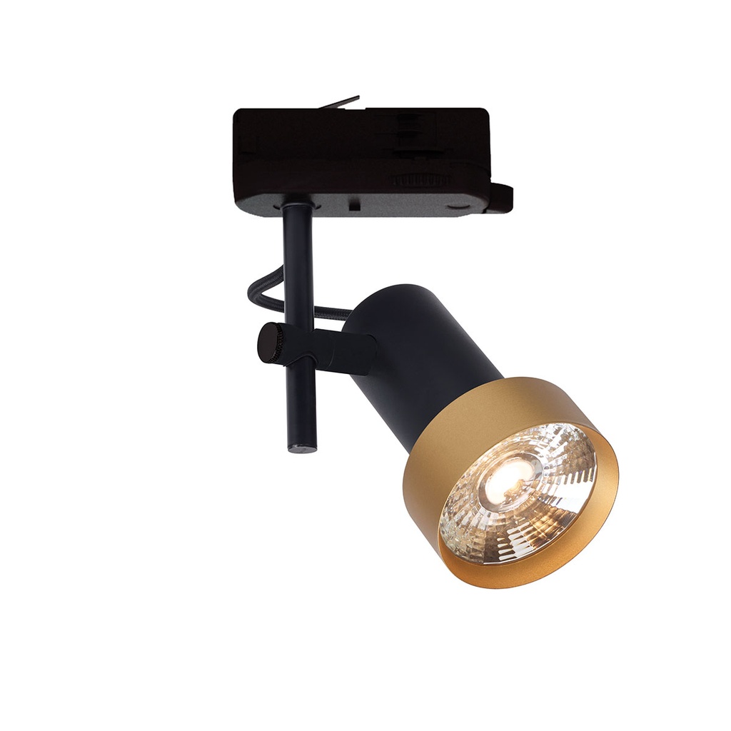 2Thirty Track 230V BLACK frame + BLACK rod + BLACK swivel + GOLD ring + BLACK adapter / 24° / dimmable (TRIAC/IGBT)1000LM 2700K CRI90 IP50