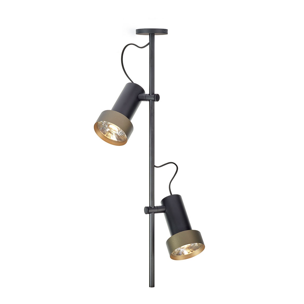 2Thirty-C2 in BLACK frame + BLACK rod + BLACK swivel + BRONZE ring / 12° + 12° / dimmable (TRIAC)2x 1000LM 2700K CRI90 IP50