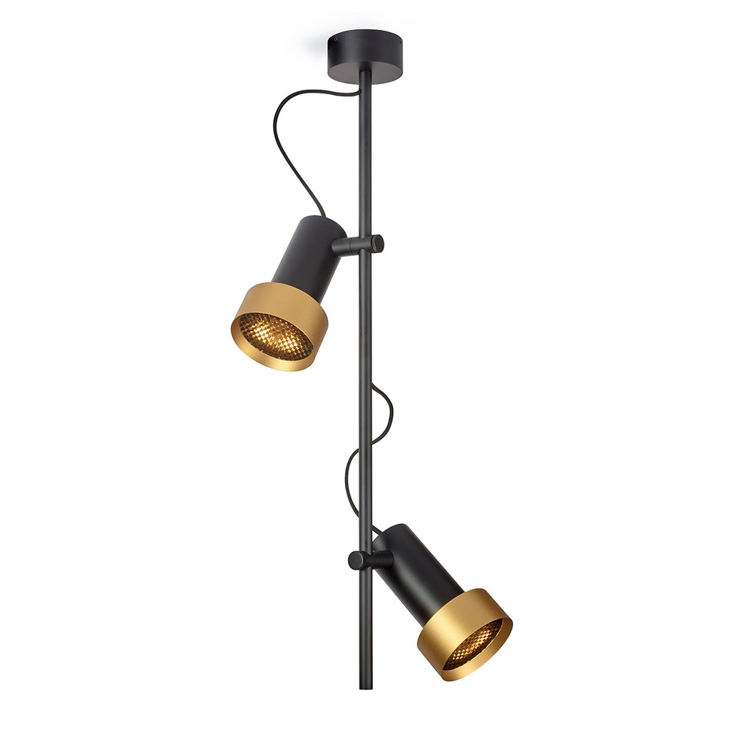 2Thirty-CV2 with honeycomb BLACK frame + BLACK rod + BLACK swivel + BRONZE ring / 12° + 40° / dimmable (TRIAC)2x 1000LM 2700K CRI90 IP50