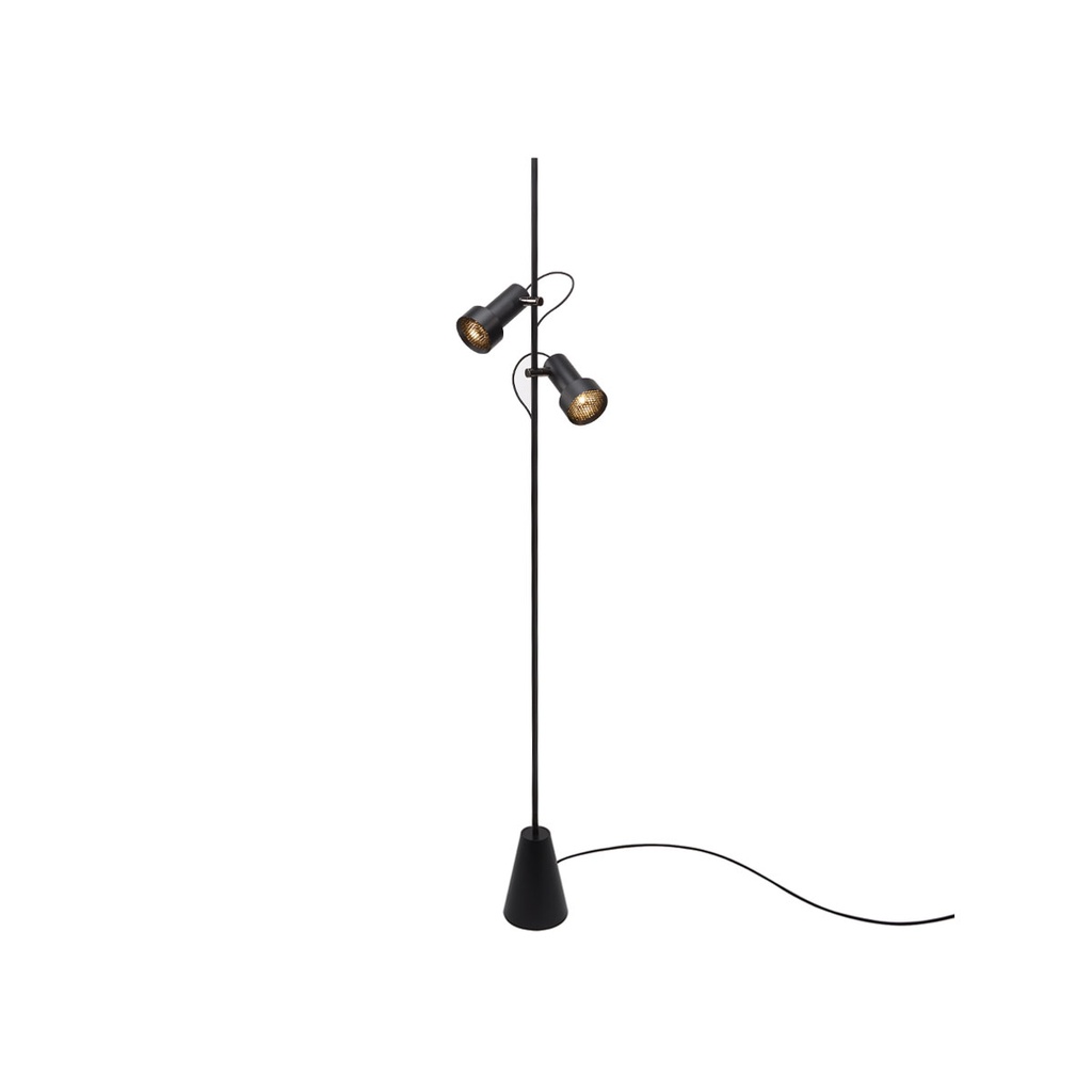 2Thirty-Floor 2 with honeycomb with US-plug BLACK base + BLACK frame + BLACK rod + GUNMETAL swivel + GOLD ring / 24° + 24° / dimmable / PUSH-DIM on armature2x 1241LM 2700K CRI97 IP50