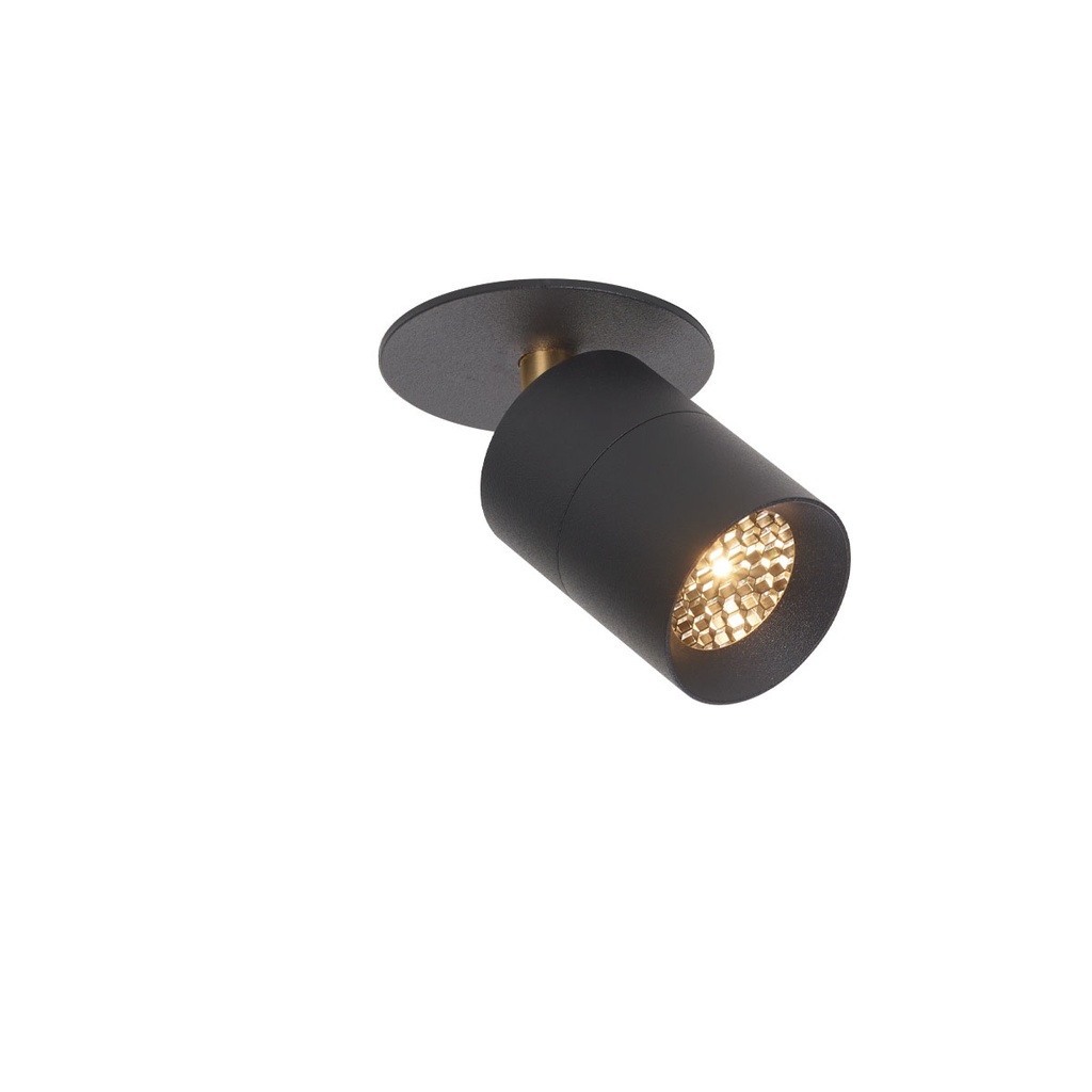 Audette-Varié C1 in Rounded BLACK frame + BRASS swivel + BLACK ring / 3000K / 40° / Driver excl.633LM 2700K CRI95 IP50