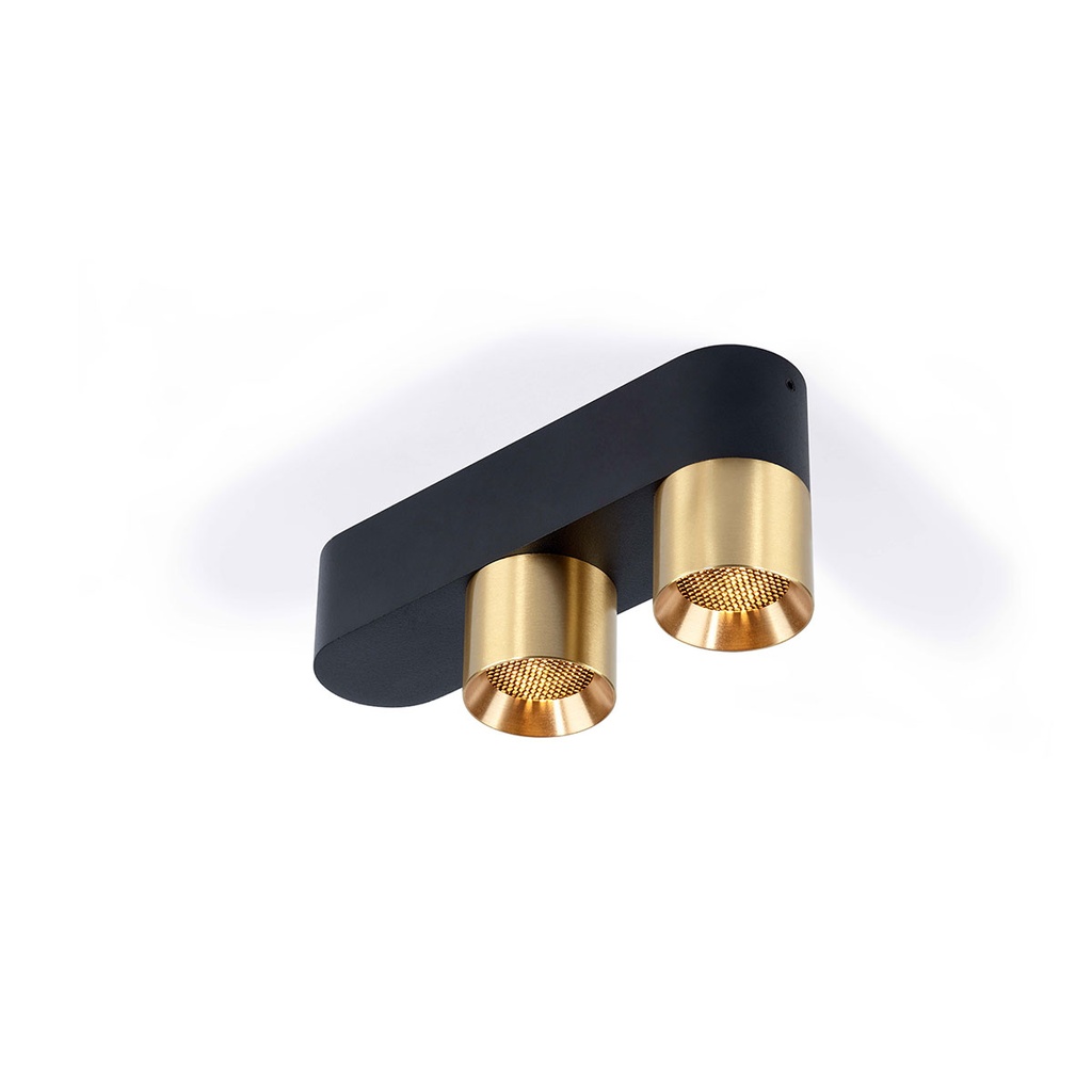 Audy-Duo 2 up Rounded with honeycomb BRASS base + WHITE ring / 3000K / 40° / Driver incl. / dimmable (TRIAC/IGBT)  2x 517LM 3000K CRI95 IP50