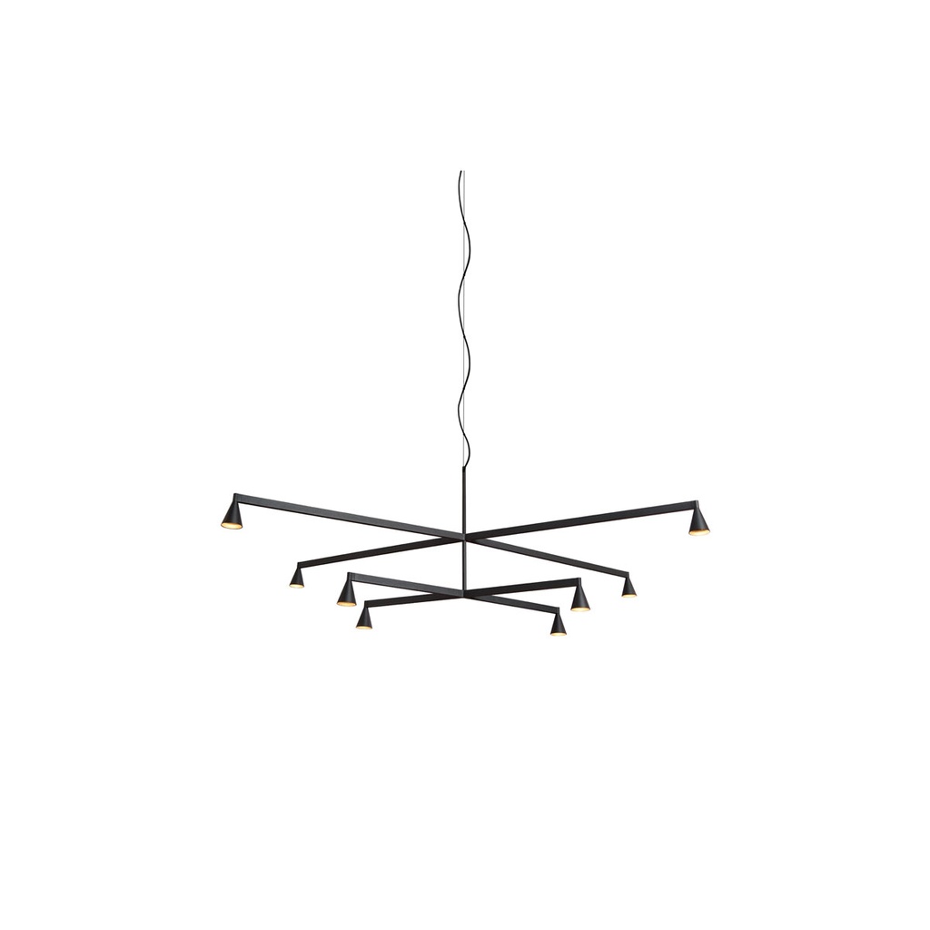 Austere-Chandelier 2X RL79 BRASS / L.500 + L.750 / BLACK powercord & steelcable (Driver, Base, Canopy & Cover EXCL.)8x 634LM 2700K CRI93 IP50
