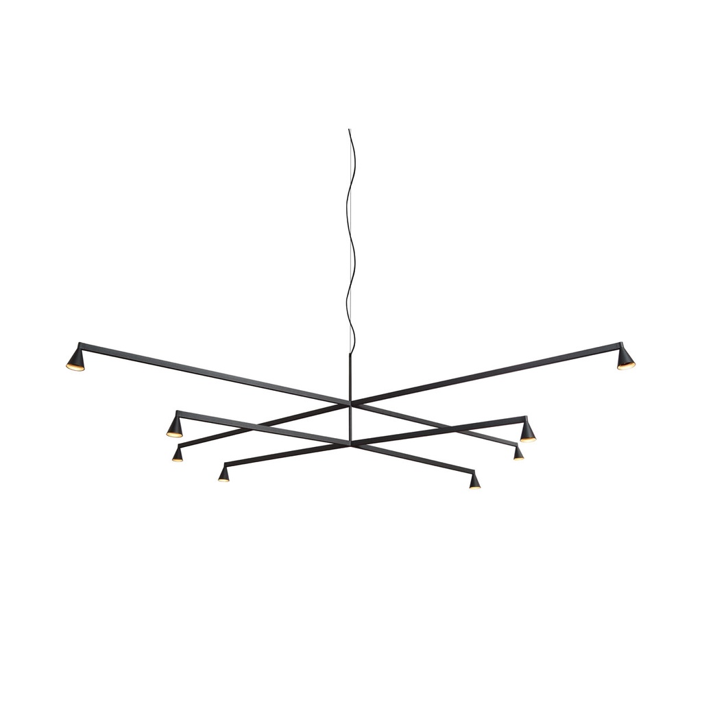 Austere-Chandelier 2X RS16 BRASS / L.250 + L.500 / BLACK powercord & steelcable (Driver, Base, Canopy & Cover EXCL.)8x 634LM 2700K CRI93 IP50