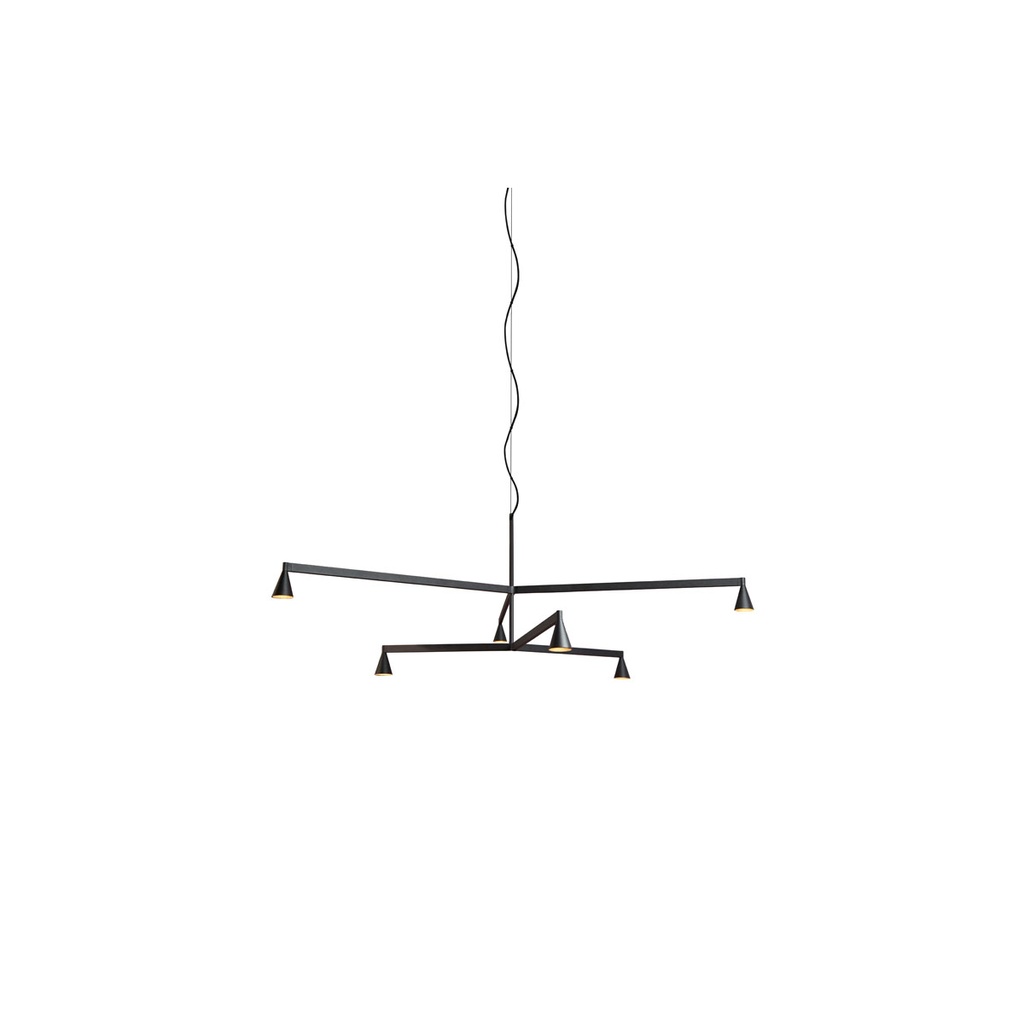Austere-Chandelier 2Y RS16 BRASS / L.250 + L.250 / BLACK powercord & steelcable (Driver, Base, Canopy & Cover EXCL.)6x 634LM 2700K CRI93 IP50