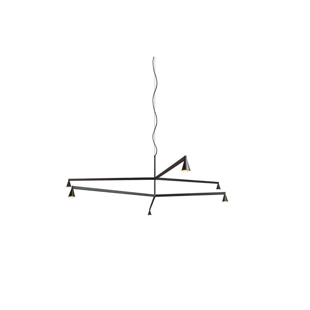Austere-Chandelier 2Y RS16 BRASS / L.500 + L.750 / BLACK powercord & steelcable (Driver, Base, Canopy & Cover EXCL.)6x 634LM 2700K CRI93 IP50