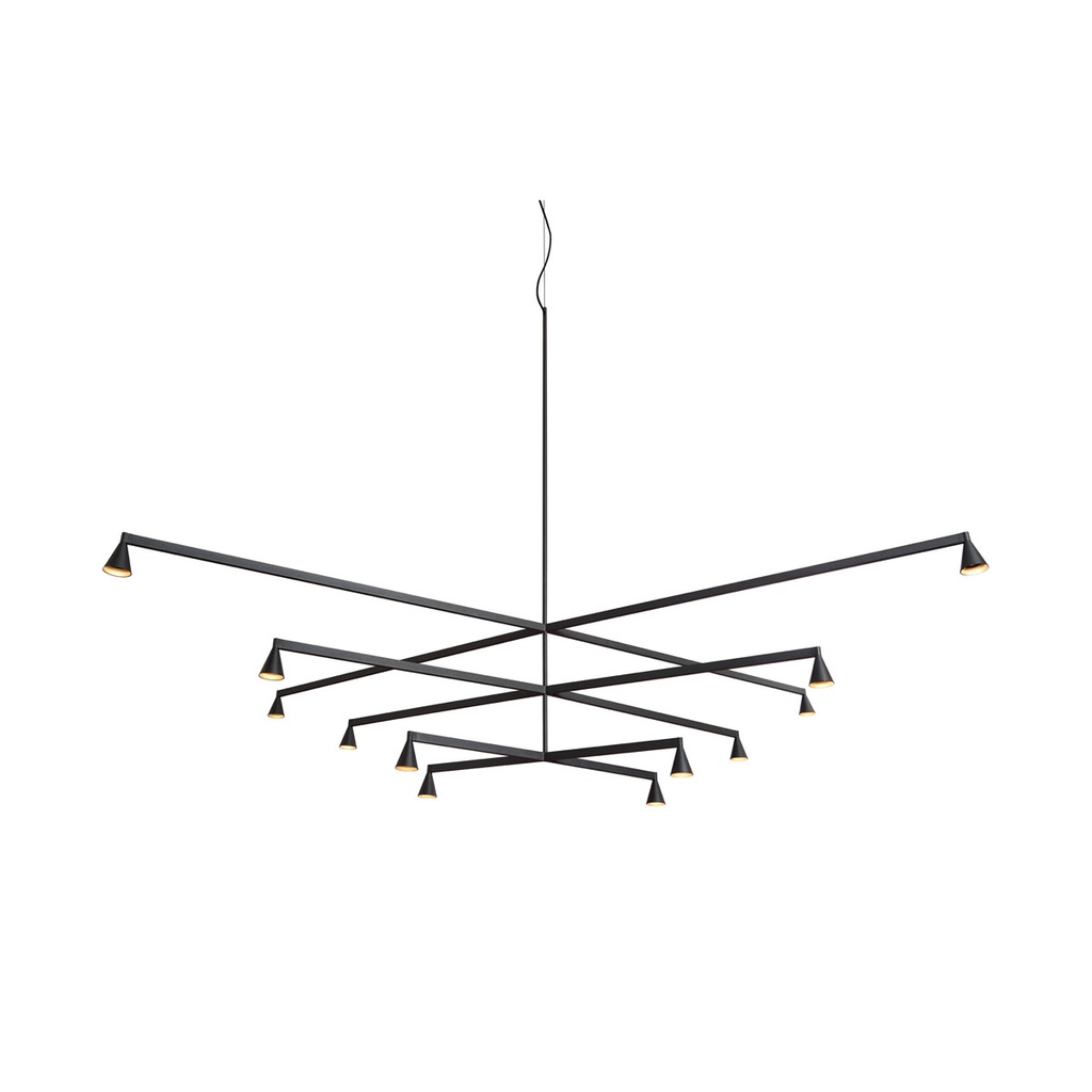 Austere-Chandelier 3X RF75 BLACK / L.250 + L.500 + L.750 (Driver, Base, Canopy & Cover EXCL.)12x 634LM 2700K CRI93 IP50