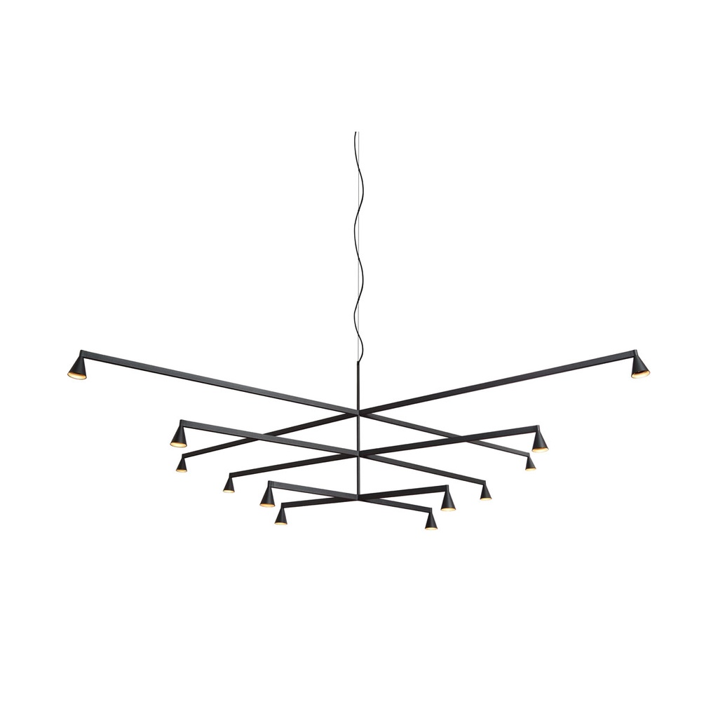 Austere-Chandelier 3X RL79 BRASS / L.250 + L.500 + L.750 / BLACK powercord & steelcable (Driver, Base, Canopy & Cover EXCL.)12x 634LM 2700K CRI93 IP50