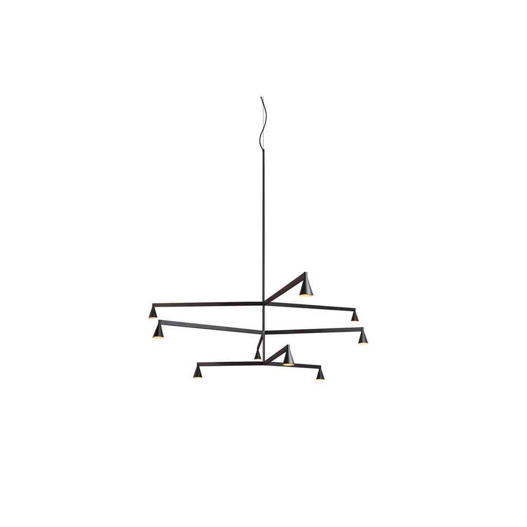 Austere-Chandelier 3Y RL79 BRASS / L.250 + L.250 + L.500 / BLACK powercord & steelcable (Driver, Base, Canopy & Cover EXCL.) 9x 634LM 2700K CRI93 IP50