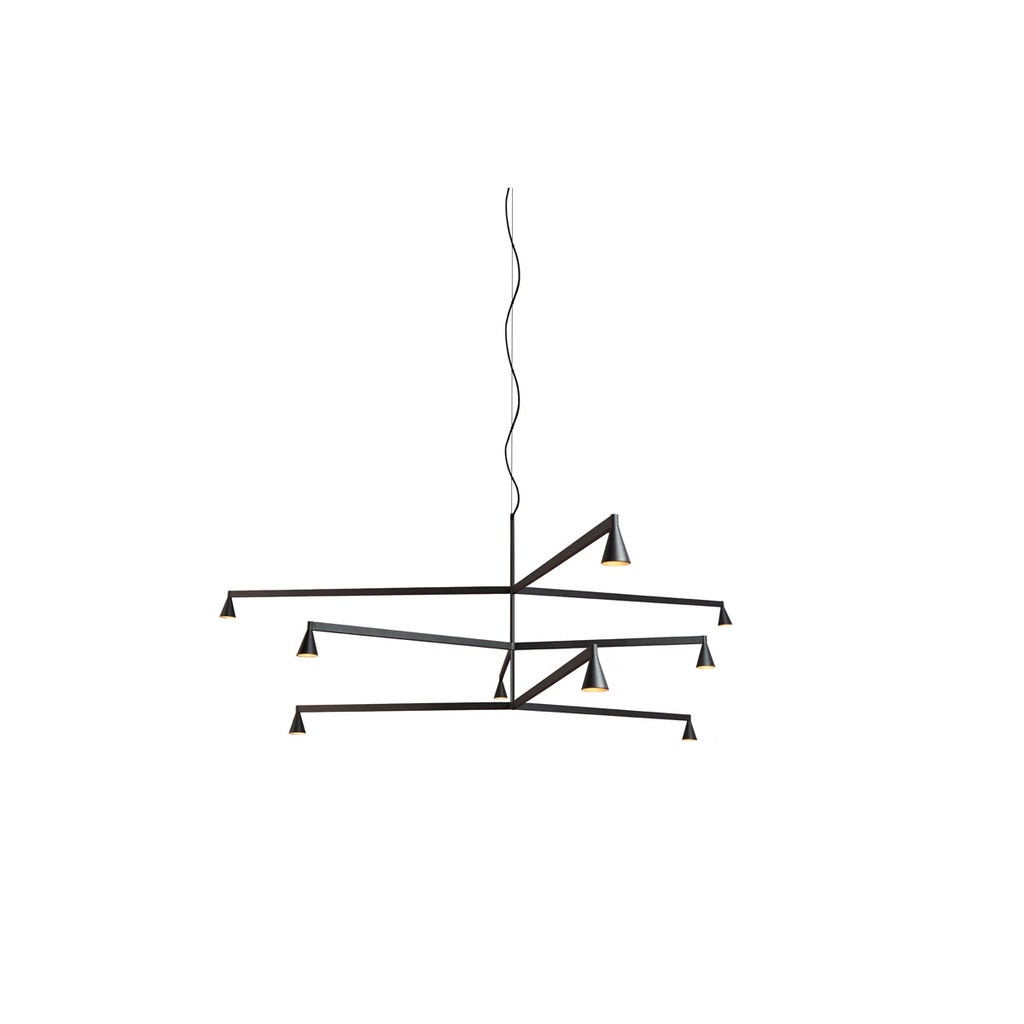 Austere-Chandelier 3Y RS16 BRASS / L.250 + L.500 + L.750 / BLACK powercord & steelcable (Driver, Base, Canopy & Cover EXCL.) 9x 634LM 2700K CRI93 IP50