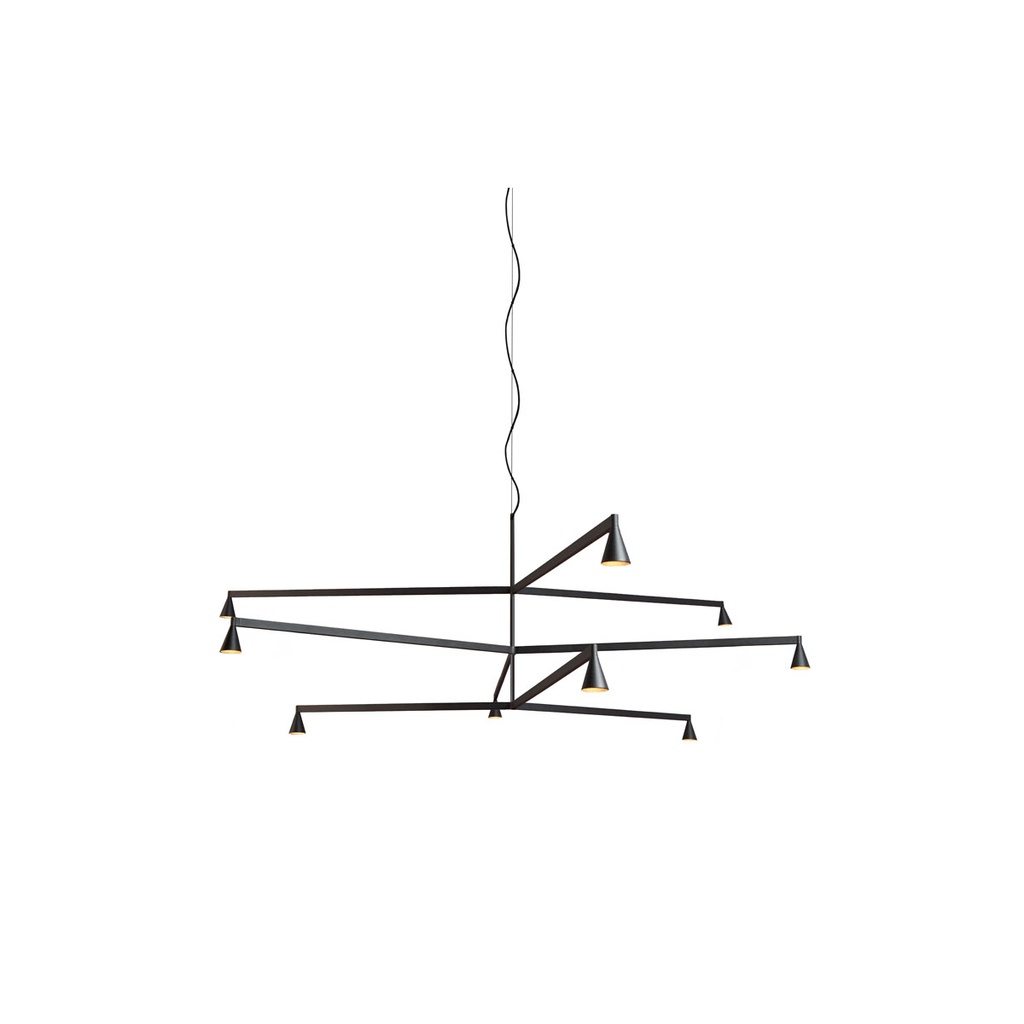 Austere-Chandelier 3Y RS16 BRASS / L.500 + L.500 + L.750 / BLACK powercord & steelcable (Driver, Base, Canopy & Cover EXCL.) 9x 634LM 2700K CRI93 IP50
