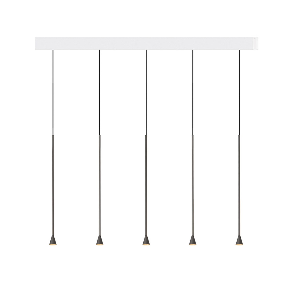 Austere-D2 5 RL79 GUNMETAL frame + BLACK base 200CM + BLACK cable 1000mm / Driver incl. / dimmable (PUSH-DIM or 1-10V)5x 634LM 2700K CRI93 IP50